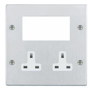 Hamilton 76MED1W Hartland EuroFix Satin Chrome Media Plate EURO4 aperture + 2 X13A Unswitched Socket White Insert