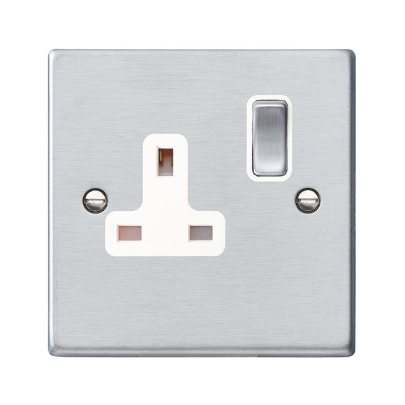 Hamilton 76SS1SC-W Hartland Satin Chrome 1 gang 13A Double Pole Switched Socket Satin Chrome/White Insert