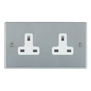 Hamilton 76US99W Hartland Satin Chrome 2 gang 13A Unswitched Socket White Insert