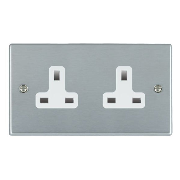 Hamilton 76US99W Hartland Satin Chrome 2 gang 13A Unswitched Socket White Insert