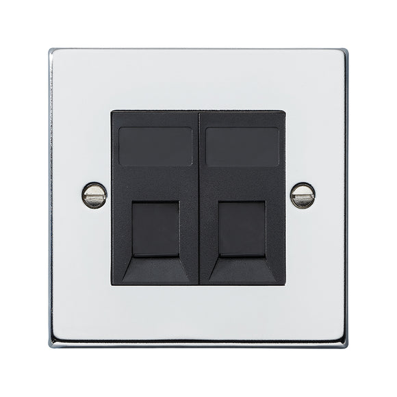 Hamilton 772J12B Hartland Bright Chrome 2 gang RJ12 Outlet - Unshielded Black Insert