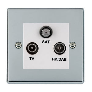 Hamilton 77DTRIDW Hartland Bright Chrome Non-Isolated TV+FM+SAT Triplexer 1in/3out (DAB Compatible) White Insert