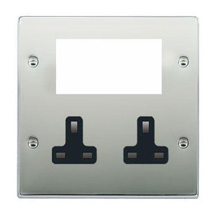 Hamilton 77MED1B Hartland EuroFix Bright Chrome Media Plate EURO4 aperture + 2 X13A Unswitched Socket Black Insert