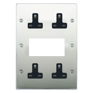 Hamilton 77MED2B Hartland EuroFix Bright Chrome Media Plate EURO4 aperture + 4 X13A Unswitched Socket Black Insert