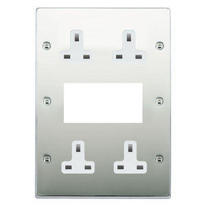 Hamilton 77MED2W Hartland EuroFix Bright Chrome Media Plate EURO4 aperture + 4 X13A Unswitched Socket White Insert