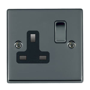 Hamilton 78SS1BK-B Hartland Black Nickel 1 gang 13A Double Pole Switched Socket Black Nickel/Black Insert