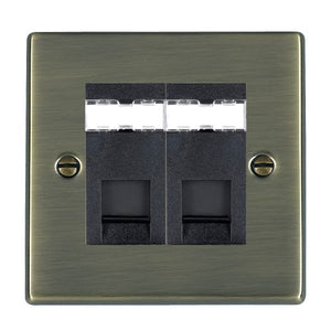 Hamilton 792J45B Hartland Antique Brass 2 gang RJ45 CAT 5E Outlet - Unshielded Black Insert