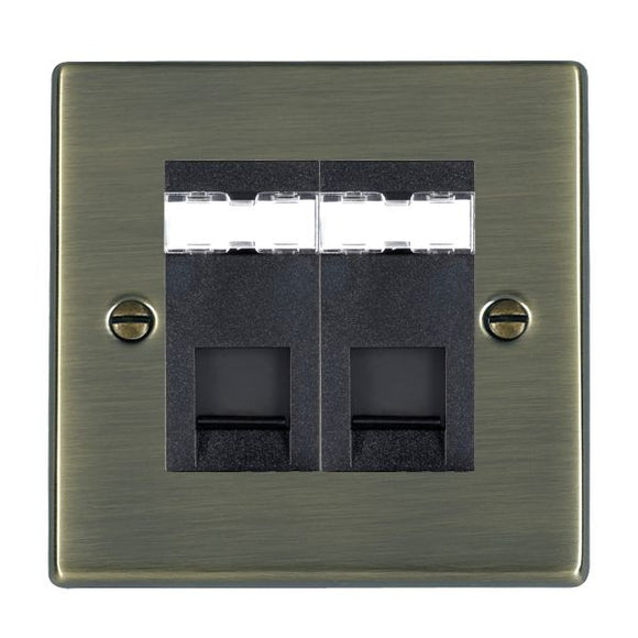 Hamilton 792J45B Hartland Antique Brass 2 gang RJ45 CAT 5E Outlet - Unshielded Black Insert