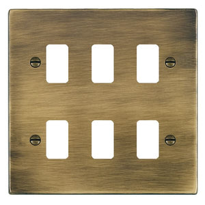 Hamilton 796GP Hartland Grid-IT Antique Brass 6 Gang Grid Fix Aperture Plate with Grid Insert