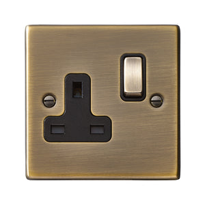 Hamilton 79SS1AB-B Hartland Antique Brass 1 gang 13A Double Pole Switched Socket Antique Brass/Black Insert