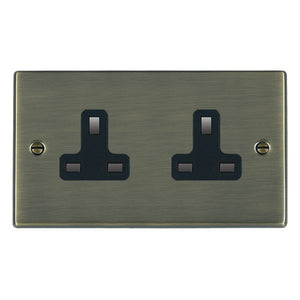 Hamilton 79US99B Hartland Antique Brass 2 gang 13A Unswitched Socket Black Insert