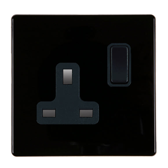 Hamilton 7BCSS1BL-B Hartland CFX Colours Jet Black 1 gang 13A Double Pole Switched Socket Black/Black Insert