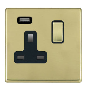 Hamilton 7G21SS1USBPB-B Hartland G2 Polished Brass 1 gang 13A Single Pole Switched Socket with 1 USB Outlets 1x2.1A Polished Brass/Black Insert