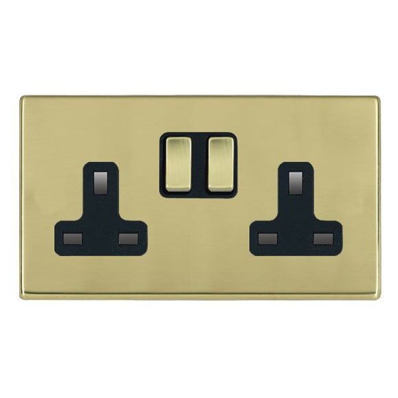 Hamilton 7G21SS2PB-B Hartland G2 Polished Brass 2 gang 13A Double Pole Switched Socket Polished Brass/Black Insert