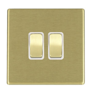 Hamilton 7G22R22SB-W Hartland G2 Satin Brass 2 gang 10AX 2 Way Rocker Satin Brass/White Insert