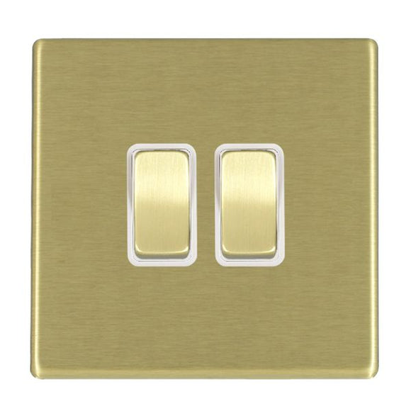 Hamilton 7G22R22SB-W Hartland G2 Satin Brass 2 gang 10AX 2 Way Rocker Satin Brass/White Insert