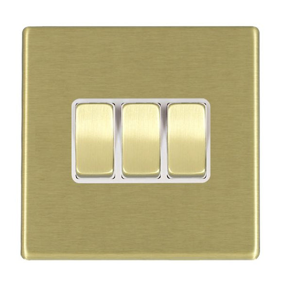 Hamilton 7G22R23SB-W Hartland G2 Satin Brass 3 gang 10AX 2 Way Rocker Satin Brass/White Insert