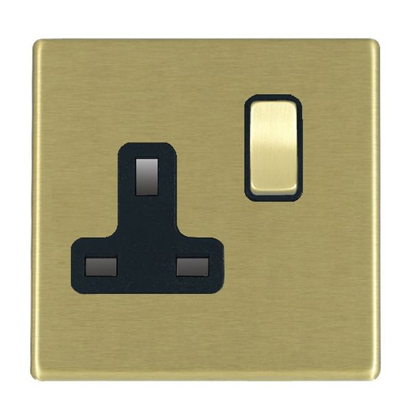 Hamilton 7G22SS1SB-B Hartland G2 Satin Brass 1 gang 13A Double Pole Switched Socket Satin Brass/Black Insert