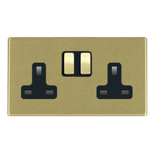 Hamilton 7G22SS2SB-B Hartland G2 Satin Brass 2 gang 13A Double Pole Switched Socket Satin Brass/Black Insert