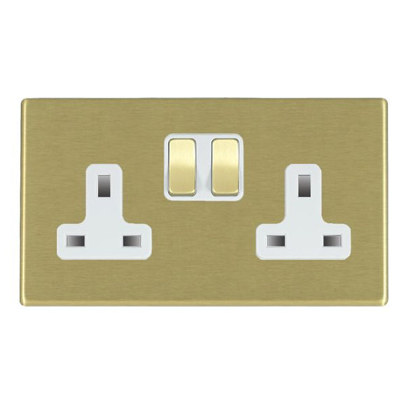 Hamilton 7G22SS2SB-W Hartland G2 Satin Brass 2 gang 13A Double Pole Switched Socket Satin Brass/White Insert