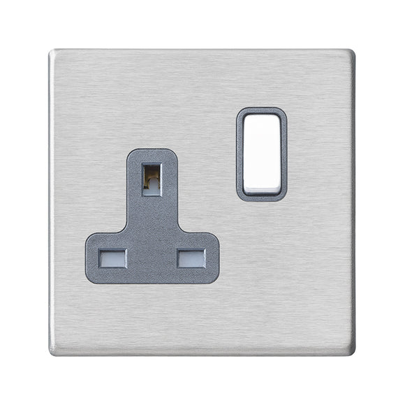 Hamilton 7G24SS1SS-QG Hartland G2 Satin Steel 1 gang 13A Double Pole Switched Socket Satin Steel/Quartz Grey Insert