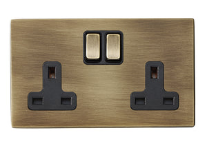 Hamilton 7G29SS2AB-B Hartland G2 Antique Brass 2 gang 13A Double Pole Switched Socket Antique Brass/Black Insert