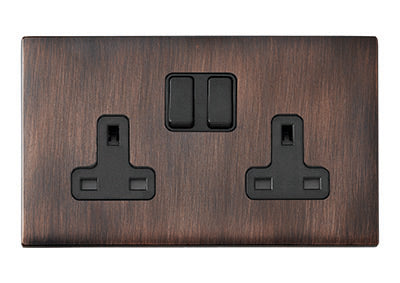 Hamilton 7G2EBSS2BL-B Hartland G2 Etrium Bronze 2 gang 13A Double Pole Switched Socket Black/Black Insert