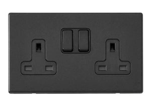 Hamilton 7G2MBSS2BL-B Hartland G2 Matt Black 2 gang 13A Double Pole Switched Socket Black/Black Insert