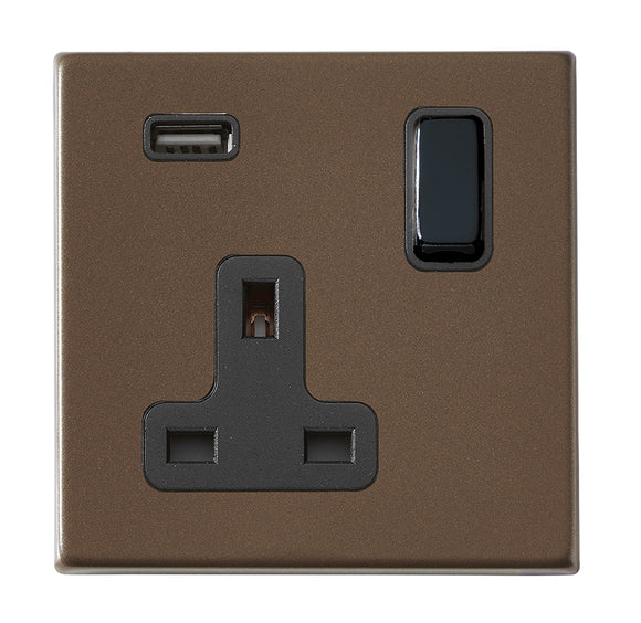 Hamilton 7G2RBSS1BL-B Hartland G2 Richmond Bronze 1 gang 13A Double Pole Switched Socket Black/Black Insert