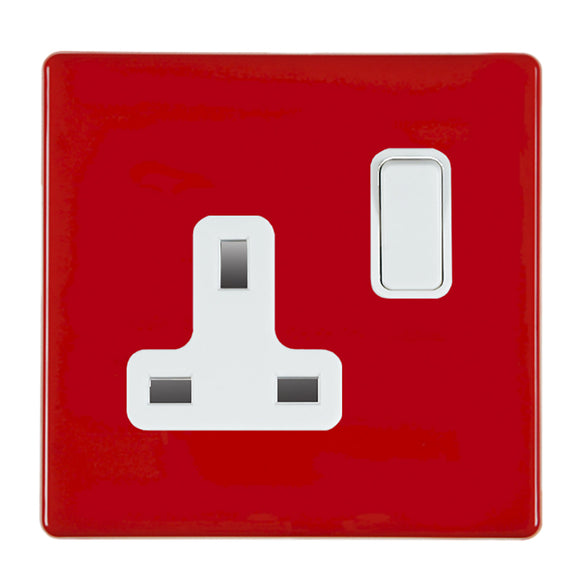 Hamilton 7RCSS1WH-W Hartland CFX Colours Pillar Box Red 1 gang 13A Double Pole Switched Socket White/White Insert