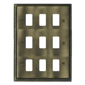 Hamilton 919GP Cheriton Georgian Grid-IT Antique Brass 9 gang Grid Fix Aperture Plate with Grid Insert