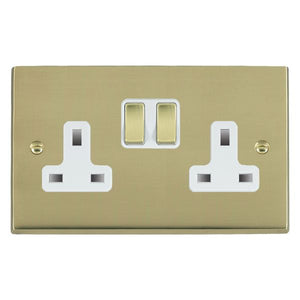 Hamilton 92SS2PB-W Cheriton Victorian Polished Brass 2 gang 13A Double Pole Switched Socket Polished Brass/White Insert