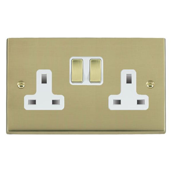 Hamilton 92SS2PB-W Cheriton Victorian Polished Brass 2 gang 13A Double Pole Switched Socket Polished Brass/White Insert