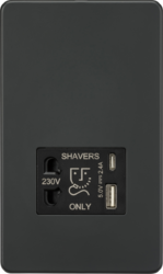 Knightsbridge SF8909AT Screwless Shaver Socket with Dual USB A+C (5V DC 2.4A Shared) - Anthracite