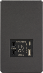 Knightsbridge SF8909SB Screwless Shaver Socket with Dual USB A+C (5V DC 2.4A Shared) - Smoked Bronze