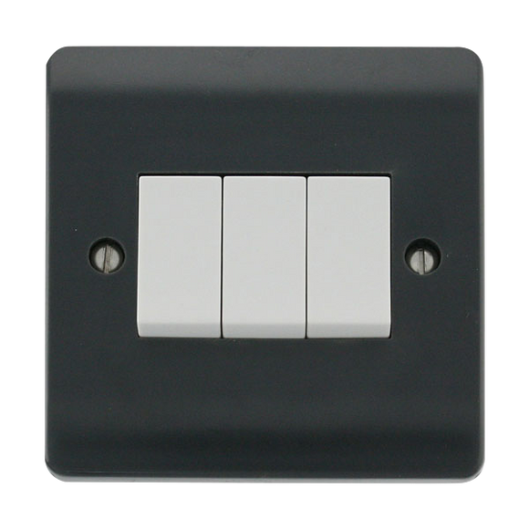 Click® Scolmore Mode Part M™ CMA013AG 10AX 3 Gang 2 Way Plate Switch Anthracite Grey  Insert