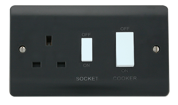 Click® Scolmore Mode Part M™ CMA504AG 45A 2 Gang DP Switch With 13A DP Switched Socket Outlet Anthracite Grey  Insert