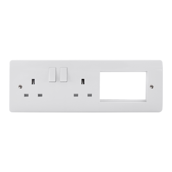 Click® Scolmore New Media™ CMA603 Half New Media Part Furnished Front Plate - 2 X 13A DP Switched Sockets & 3 Apertures Polar White  Insert