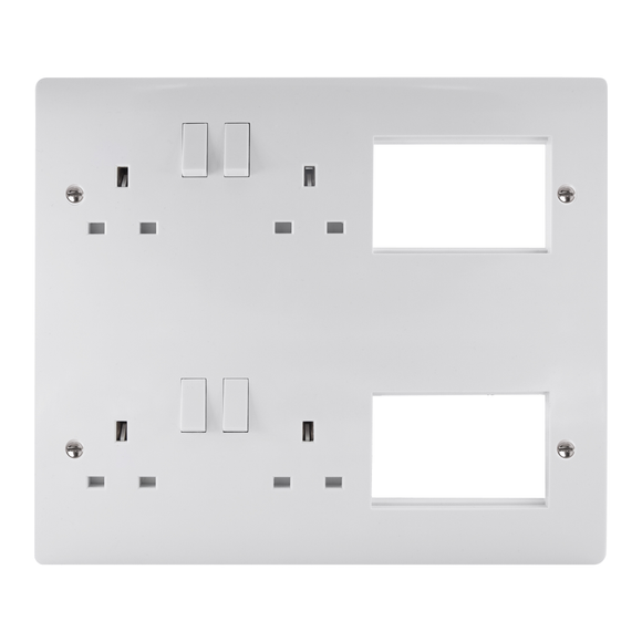 Click® Scolmore New Media™ CMA606 Large New Media™ Part Furnished Front Plate - 4 x 13A DP Switched Sockets & 2 x 3 Apertures  Polar White  Insert