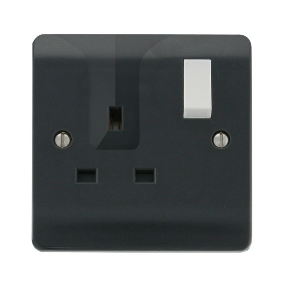 Click® Scolmore Mode Part M™ CMA735AG 13A 1 Gang DP Switched Locating Plug Socket Anthracite Grey  Insert