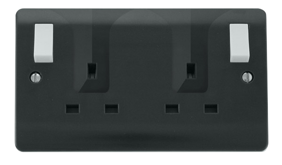 Click® Scolmore Mode Part M™ CMA736AG 13A 2 Gang DP Switched Locating Plug Socket With Outboard Rockers (Twin Earth) Anthracite Grey  Insert