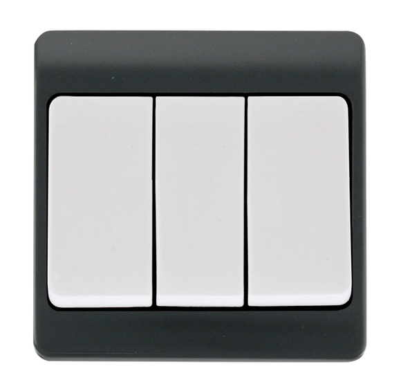 Click® Scolmore Mode Part M™ CMA813AG 10AX 3 Gang 2 Way Wide Rocker Switch Anthracite Grey  Insert