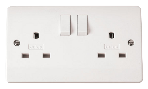 Click® Scolmore Mode® Accessories CMA936 13A 2 Gang DP Switched Non-Standard Socket (Twin Earth) Polar White N/A Insert