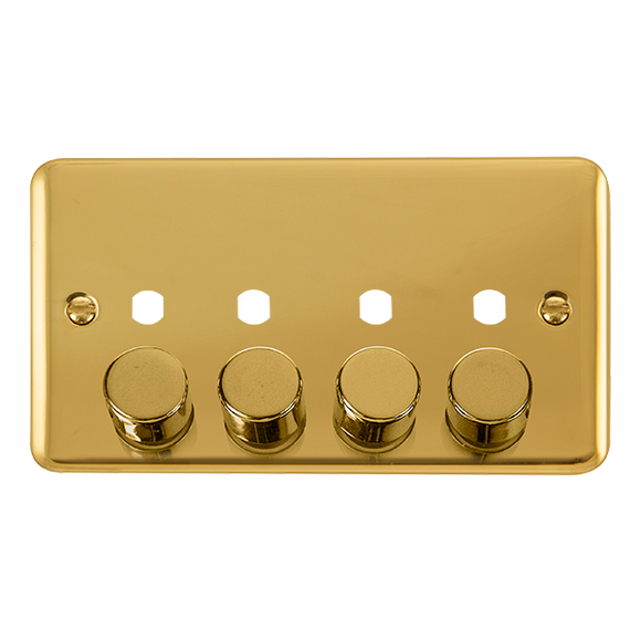 Click® Scolmore Deco Plus® DPBR154PL 4 Gang Dimmer Plate & Knobs (1600W Max) - 4 Apertures Polished Brass  Insert