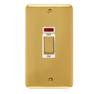 Click® Scolmore Deco Plus® DPBR503WH 45A Ingot 2 Gang DP Switch With Neon  Polished Brass White Insert