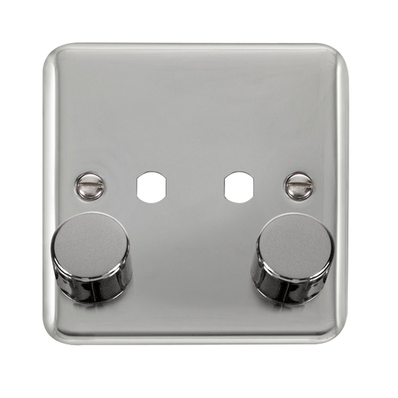 Click® Scolmore Deco Plus® DPCH152PL 2 Gang Dimmer Plate & Knobs (800W Max) - 2 Apertures Polished Chrome  Insert