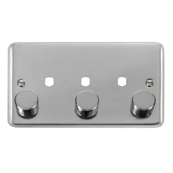 Click® Scolmore Deco Plus® DPCH153PL 3 Gang Dimmer Plate & Knobs (1200W Max) - 3 Apertures Polished Chrome  Insert