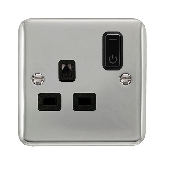 Click® Scolmore Click Smart+ DPCH30535BK 13A Ingot 1 Gang Zigbee Smart Switched Socket Outlet Polished Chrome Black Insert