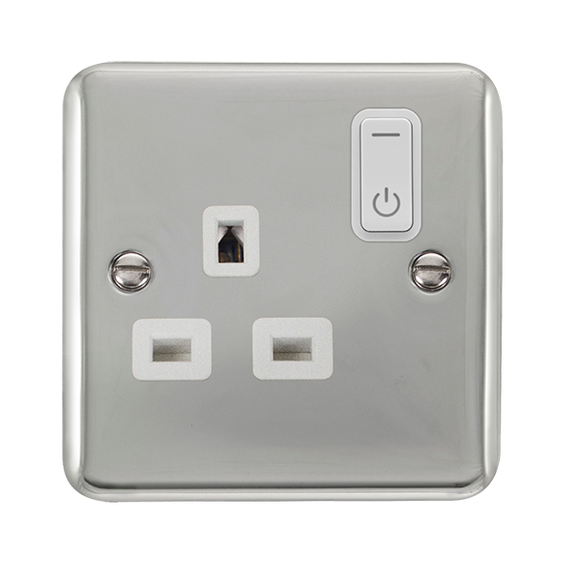 Click® Scolmore Click Smart+ DPCH30535WH 13A Ingot 1 Gang Zigbee Smart Switched Socket Outlet Polished Chrome Black Insert