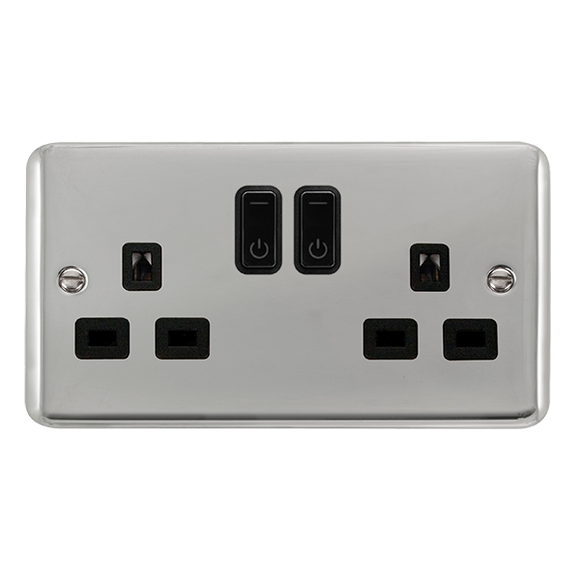 Click® Scolmore Click Smart+ DPCH30536BK 13A Ingot 2 Gang Zigbee Smart Switched Socket Outlet Polished Chrome White Insert